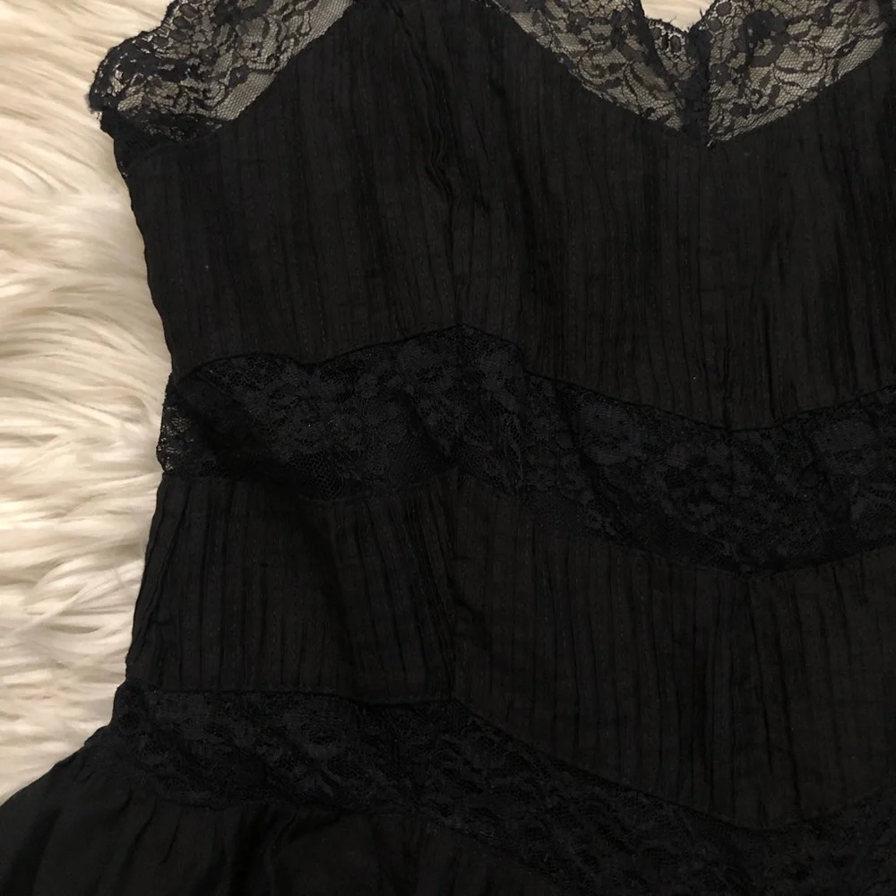 Free People Somebody To Love Lace Tiered Crinkled Black Cami Top Dress size S